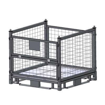 Folding Q235 Stackable Mesh Pallet Cages Warehouse Grid Box Metal