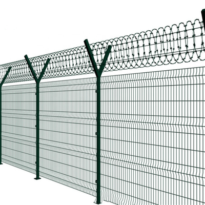 V Panel Gal PVC Coated Barbed Wire Airport Security Fencing H 2700mm 3200mm